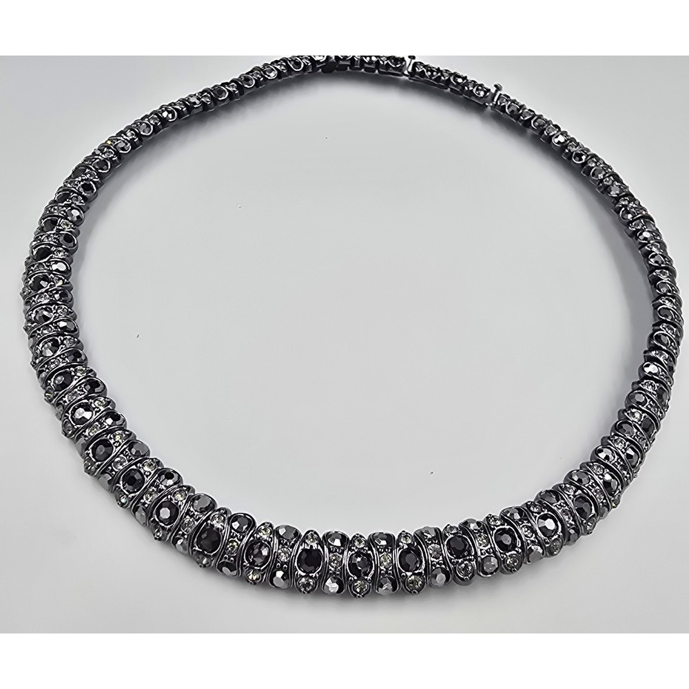 St John's Beautiful Vintage Choker Necklace Black Rhinestone Collar
